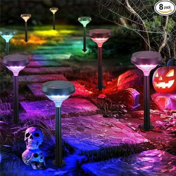 Solar Pathway Lights 8 Pack, Color Changing Halloween Decorations - Picture 7 of 7